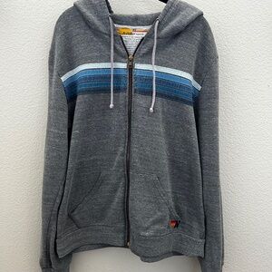 Aviator Nation 5 Stripe Hoodie Heather Grey / Blue Size XL
